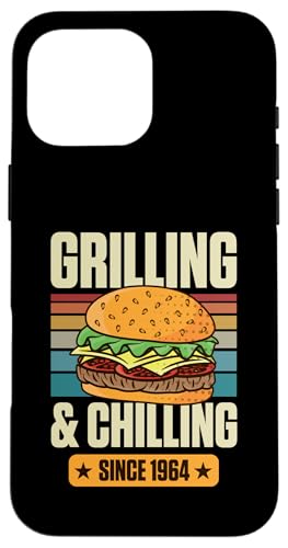 Grillen und Chillen seit 1964 Hamburger Thema Geburtstag Hülle für iPhone 16 Pro Max von Flippin Cheesy Retro Style Burger Lover Merch