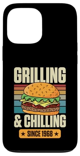 Grillen und Chillen seit 1968 Hamburger Thema Geburtstag Hülle für iPhone 13 Pro Max von Flippin Cheesy Retro Style Burger Lover Merch