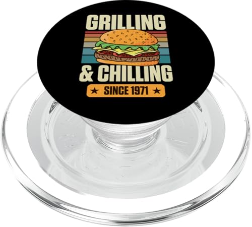 Grillen und Chillen seit 1971 Hamburger Thema Geburtstag PopSockets PopGrip für MagSafe von Flippin Cheesy Retro Style Burger Lover Merch