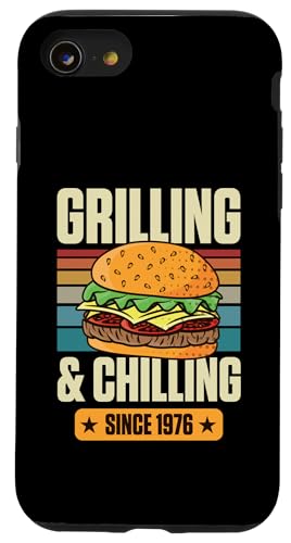 Grillen und Chillen seit 1976 Hamburger Thema Geburtstag Hülle für iPhone SE (2020) / 7 / 8 von Flippin Cheesy Retro Style Burger Lover Merch