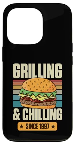 Grillen und Chillen seit 1997 Hamburger Thema Geburtstag Hülle für iPhone 13 Pro von Flippin Cheesy Retro Style Burger Lover Merch