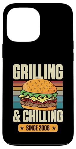 Grillen und Chillen seit 2006 Hamburger Thema Geburtstag Hülle für iPhone 13 Pro Max von Flippin Cheesy Retro Style Burger Lover Merch