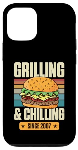 Grillen und Chillen seit 2007 Hamburger Thema Geburtstag Hülle für iPhone 12/12 Pro von Flippin Cheesy Retro Style Burger Lover Merch