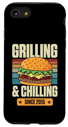 Grillen und Chillen seit 2015 Hamburger Thema Geburtstag Hülle für iPhone SE (2020) / 7 / 8 von Flippin Cheesy Retro Style Burger Lover Merch