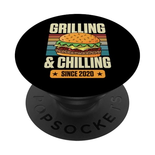 Grillen und Chillen seit 2020 Hamburger Thema Geburtstag PopSockets Klebender PopGrip von Flippin Cheesy Retro Style Burger Lover Merch