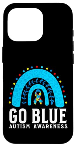 Go Blue Autism Awareness Support Gifts Blue Ribbon Rainbow Hülle für iPhone 16 Pro von Flo Design Autism Awareness Clothes