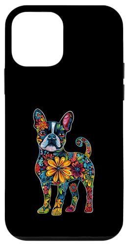 Hülle für iPhone 12 mini Boston Terrier Blume von Floral Dog Design