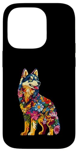 Hülle für iPhone 14 Pro Alaskan Malamute Blume von Floral Dog Design