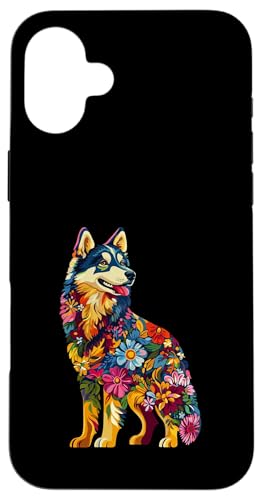 Hülle für iPhone 16 Plus Alaskan Malamute Blume von Floral Dog Design