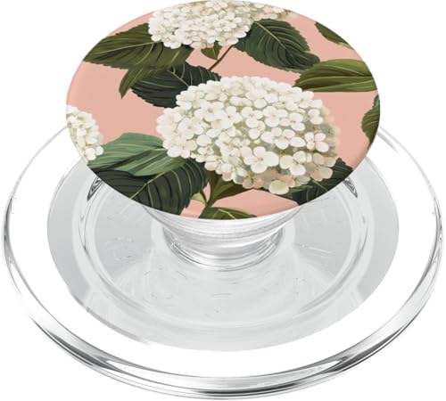 Hübsches weißes Hortensien-Muster mit Blumenmuster, Rosa PopSockets PopGrip für MagSafe von Floral Hydrangeas Pattern Art Design