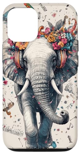 Hülle für iPhone 12/12 Pro Elefant Musik Tier Kopfhörer Elefant Kunst von Floral Music lover Nature inspired Bohemian