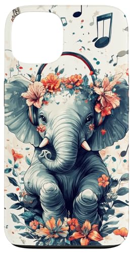 Hülle für iPhone 13 Elefant Musik Tier Kopfhörer Elefant Kunst von Floral Music lover Nature inspired Bohemian