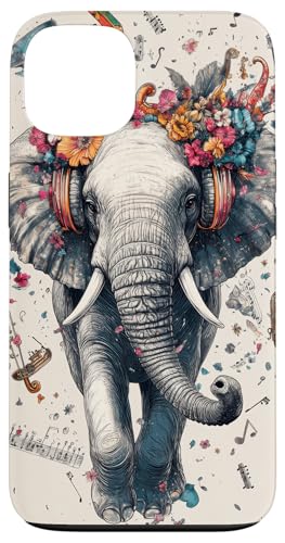 Hülle für iPhone 13 Elefant Musik Tier Kopfhörer Elefant Kunst von Floral Music lover Nature inspired Bohemian