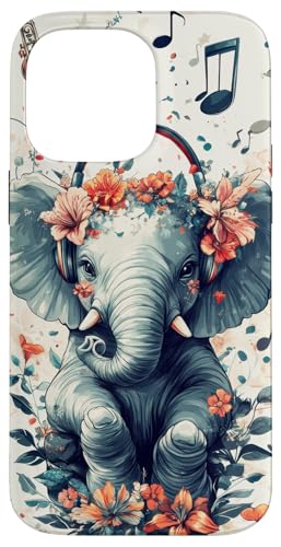 Hülle für iPhone 14 Pro Max Elefant Musik Tier Kopfhörer Elefant Kunst von Floral Music lover Nature inspired Bohemian