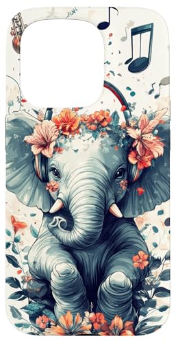 Hülle für iPhone 15 Pro Elefant Musik Tier Kopfhörer Elefant Kunst von Floral Music lover Nature inspired Bohemian