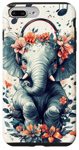 Hülle für iPhone 7 Plus/8 Plus Elefant Musik Tier Kopfhörer Elefant Kunst von Floral Music lover Nature inspired Bohemian