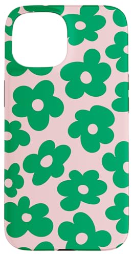 Hülle für iPhone 15 Grüne Blumen Retro Gänseblümchen auf Rosa von Flower Aesthetic