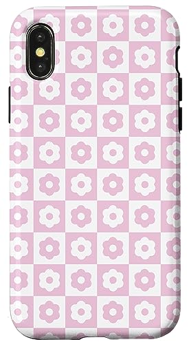 Hülle für iPhone X/XS Aesthetic Pastell Pink Flower Checker Retro Pattern von Flower Aesthetic