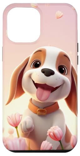 Hülle für iPhone 14 Pro Max Chubby Happy Beagle mit Tulpen Cartoon Baseball Softball von Flower Pattern Floral Pattern Lovers
