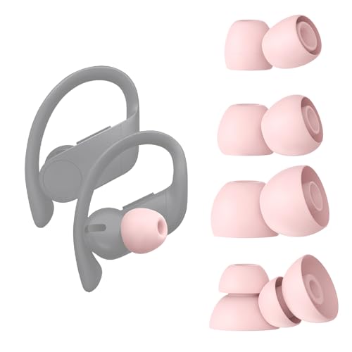 FlyCoco Ersatz-Ohrstöpsel für Powerbeats Pro Beats Wireless Kopfhörer, 9 mm/11 mm/13 mm Silikon-Ohrstöpsel für Ersatzgebrauch, S, M, L und Doppelflansch-Stil, Rosa, 4 Paar von FlyCoco