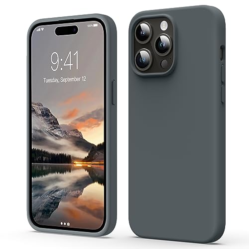 Flyzoo Flüssige Silikon Case für iPhone 15 Pro Max Hülle (6,7''), Kratzfest & Anti-fingerabdruck Handyhülle mit Rundumschutz: 4-Schicht Schutzhülle, Erhöhter Rand für Bildschirm & Kamera, Grau von Flyzoo