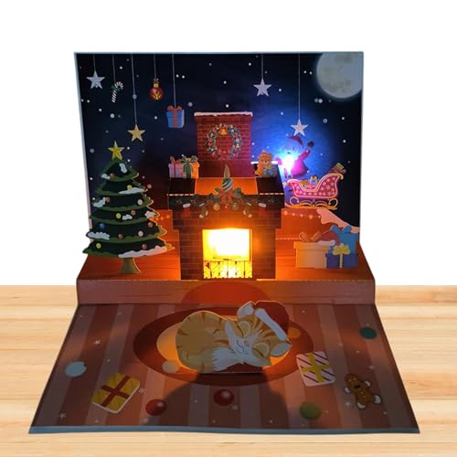 3D-Weihnachtskarte, Weihnachtsgrußkarten - Spaß-Cartoon-Katzen-Hundepostkarte,Weihnachtsmann-Projektion, 3D-Segenskarten für den Kamin, Sammelspielzeug, festliche Accessoires für Familienfeiern von Fmzrbnih