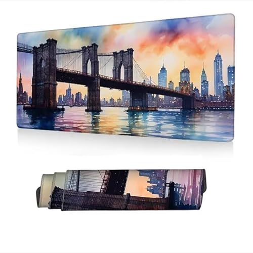 Gaming Mauspad XXL 500x250x3mm, Mauspad Grau Mousepad, rutschfeste Schreibtischunterlage Brooklyn Bridge Mauspad Gaming Wasserdicht, Verbessert Präzision und Geschwindigkeit, Gaming Zubehör S1-384 von Fneuexng