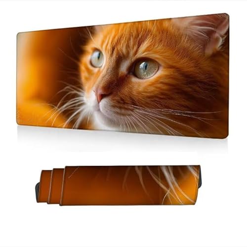 Mauspad XXL 600x300x3mm,Mousepad Orange Schreibtischunterlage,Gaming Mauspad Katze Mouse Pad mit Wasserdicht und Rutschfester Gummi,Desk Mat mit Vernähte Kanten,Computer Zubehör,Geschenke S1-389 von Fneuexng