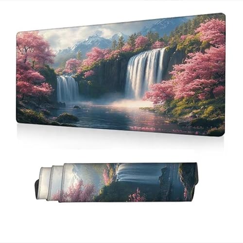 Mauspad XXL 700x300x3mm,Mousepad Rosa Schreibtischunterlage,Gaming Mauspad Wasserfall Mouse Pad mit Wasserdicht und Rutschfester Gummi,Desk Mat mit Vernähte Kanten,Computer Zubehör,Geschenke S1-35 von Fneuexng