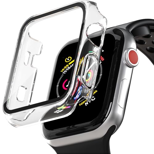 Foamia 2 x Schutzhülle für Apple Watch Displayschutzfolie, harte PC-Hülle mit gehärtetem Glas, Schutzhülle, Stoßschutz, schlanke Apple Watch-Abdeckung für iWatch Serie 3, 2, 1, von Foamia