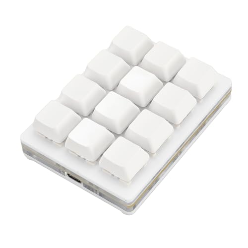 Fockety Einhändig Programmierbare Mechanische Tastatur, 12-Tasten-Makropad, USB-Gaming-Tastatur, RGB-Rotschalter, Multifunktionale Makrotastatur für IOS, Windows, Pi, Linux (White) von Fockety