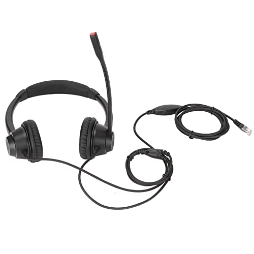 Fockety RJ9 Telefon Headset, mit Mikrofongeräuschstündung, Komfort Tragen Binaural Call Center Office Headphone, Binaural Office Headset Support Lautsprecher Volumenanpassung Schwarz von Fockety