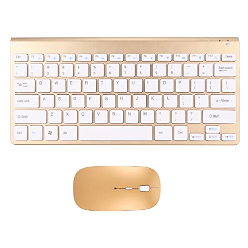 Kabellose Tastatur- und Maus-Kombination, Leise, Kompakte Kabellose Tastatur und Maus mit LED-Anzeige, Kabellose Computertastatur ohne Nummernblock für Desktop, PC, Laptop (Gold) von Fockety