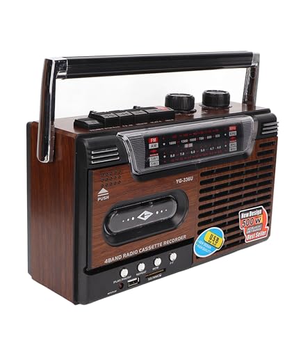 Kassettenrekorder, tragbare Boombox im Stil der 80er Jahre SW1 SW2 AM FM Radio, geräuschloser Stereolautsprecher Retro Home Audio Stereo, Speicherkartenunterstützung, USB, Antenne,(EU) von Fockety