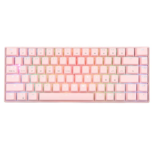 Mechanische Gaming-Tastatur, Kabellose 82-Tasten-RGB-Hintergrundbeleuchtung, 2,4 G BT5.0 Typ C-Verbindung, Ergonomische Pink-Gaming-Tastatur, Kompakte Computer-Kabeltastatur für(Roter Schalter) von Fockety