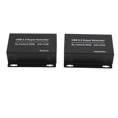 USB-RJ45-Extender, 393,7 Fuß 480 Mbit/s über Ethernet USB-Extender-Sender-Empfänger Cat5e 6 Over Ethernet Extender mit USB2.0-Hub, Netzteil für das Tägliche Geschäftsbüro von Fockety