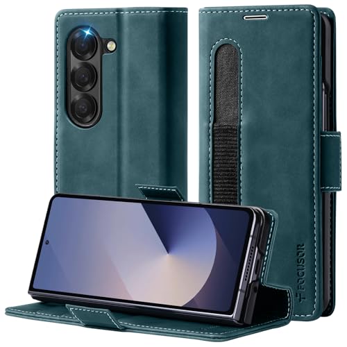 Focusor Hülle für Samsung Galaxy Z Fold 6 Leder mit S Pen Halter,[Premium Leder][Kartenfach] Samsung Z Fold6 Handyhülle Klappbar Flip Case Cover Stoßfeste Schutzhülle für Galaxy Z Fold 6,Blau von Focusor