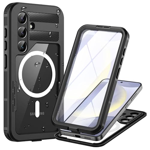 Focusor für Samsung Galaxy S24 5G Hülle Wasserdicht Kompatibel mit Magsafe, HandyHülle für Samsung S24 IP68 wasserdichte 360 Schutzhülle,Stoßfest Outdoor Panzerhülle mit Displayschutz,Schwarz von Focusor