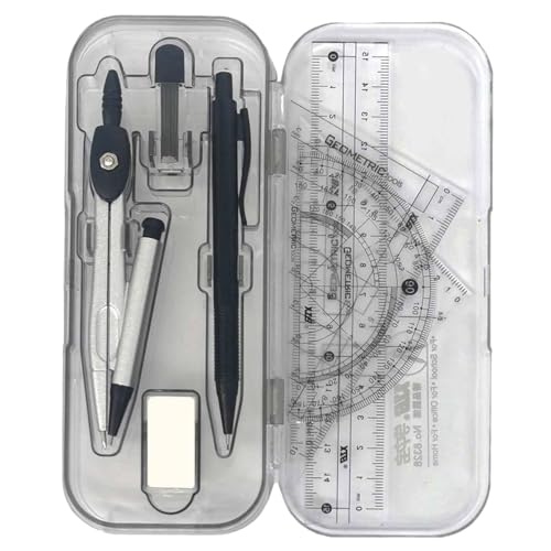 Winkelmesser und Kompass-Set, Geometrie-Kompass-Set, Winkelmesser-Set mit Aufbewahrungsbox, Mathematikwerkzeug-Set für Schüler, 15 x 6 x 2,2 cm, für die Schule von Foeirp