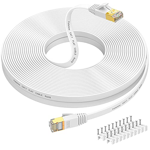 Folishine Ethernet Kabel 30m, Cat7 Internet Kabel High Speed mit vergoldetem RJ45 Stecker, geschirmtes LAN Kabel für Netzwerk-Switch, schneller als Cat5/Cat5e/Cat6-Weiß von Folishine
