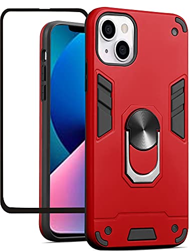 Folmecket Hülle für iPhone 13, Displayschutzfolie, 360 Grad drehbarer Metallring, Stoßdämpfung, verstärkte Ecken, TPU für Apple iPhone 13 (6,1 Zoll) (iPhone 13 Red) von Folmecket