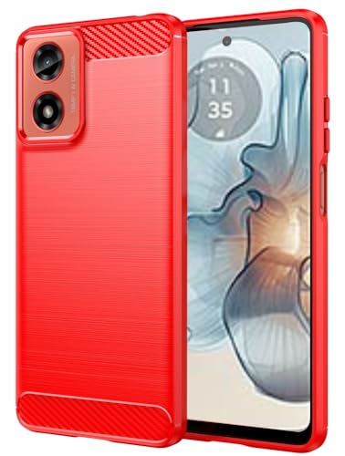 Folmecket Moto G24 Power Hülle, Karbonfaser, Kratzfest, stoßdämpfend, weiche TPU-Gummi-Schutzhülle für Motorola Moto G24 Power/G24/G04S/E14 6.56" Zoll Rot von Folmecket