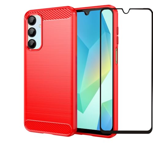 Folmecket Samsung Galaxy A16 5G Fall, Screen Protector Carbon Fiber Kratzfest, Stoßdämpfung Weiche TPU Gummi Schutz Handy Abdeckung für A16 4G 6.7" Rot Folmecket Samsung Galaxy A16 5G Fall, Screen Protector Carbon Fiber Kratzfest, Stoßdämpfung Weiche TPU Gummi Schutz Handy Abdeckung für A16 4G 6.7" Rot von Folmecket