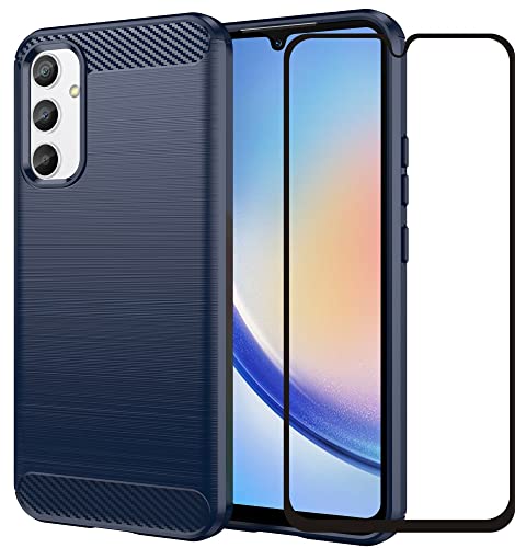 Folmecket Samsung Galaxy A34 5G Fall, Screen Protector Carbon Fiber Kratzfest, Stoßdämpfung Weiche TPU Gummi Schutz Handy Abdeckung für A34 5G 2023 6.6" Blau Folmecket Samsung Galaxy A34 5G Fall, Screen Protector Carbon Fiber Kratzfest, Stoßdämpfung Weiche TPU Gummi Schutz Handy Abdeckung für A34 5G 2023 6.6" Blau von Folmecket