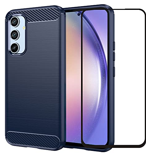 Folmecket Samsung Galaxy A54 5G Fall, Screen Protector Carbon Fiber Kratzfest, Stoßdämpfung Weiche TPU Gummi Schutz Handy Abdeckung für A54 5G 2023 6.4" Blau von Folmecket