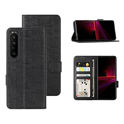 Foluu Handyhülle für Sony Xperia 1 IV Hülle, Brieftaschen-Hülle [Premium Leder] [Standfunktion] [Kartenfach] [Magnetverschluss] TPU Bumper Stoßfeste Klapphüllen für Sony Xperia 1 IV 2022 (Schwarz) von Foluu