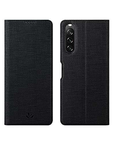 Foluu Schutzhülle für Sony Xperia 10 V 2023, Flip-Folio-Schutzhülle schmal Premium-PU-Leder Ausweis Kreditkartenfächer Ständer Magnetverschluss TPU-Bumper Cover für Sony Xperia 10 V 2023 (Schwarz) von Foluu