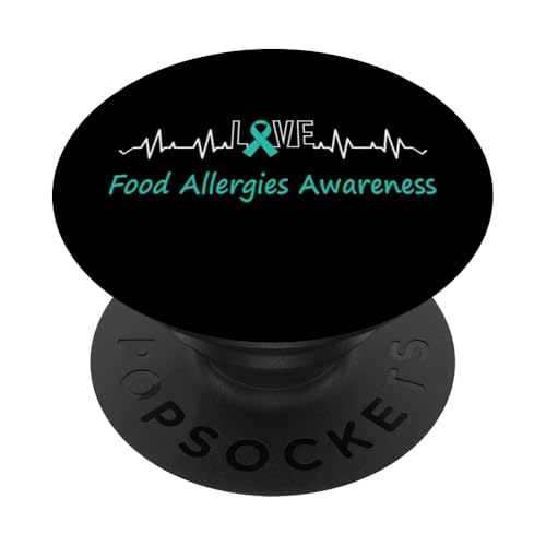 Band für Lebensmittelallergien Bewusstsein Love Heartbeat Teal PopSockets mit austauschbarem PopGrip von Food Allergies awareness products (Lwaka)