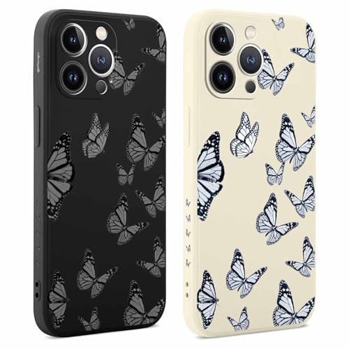 Foonary 2 Stück Hülle für Apple iPhone 13 Pro 6,1", Handyhülle mit Aesthetic Motiv Mode Muster Design Case, Silikon TPU Bumper Schutzhülle Cover für iPhone 13 Pro, Schmetterling2 von Foonary