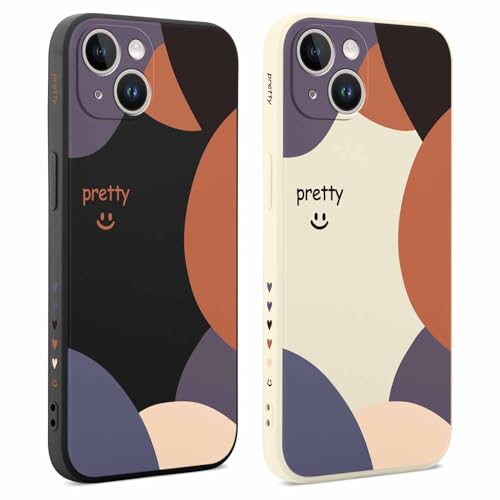 Foonary 2 Stück Hülle für Apple iPhone 14 6,1", Handyhülle mit Aesthetic Motiv Mode Muster Design Case, Silikon TPU Bumper Schutzhülle Cover für iPhone 14, Kunstlinie 01 von Foonary